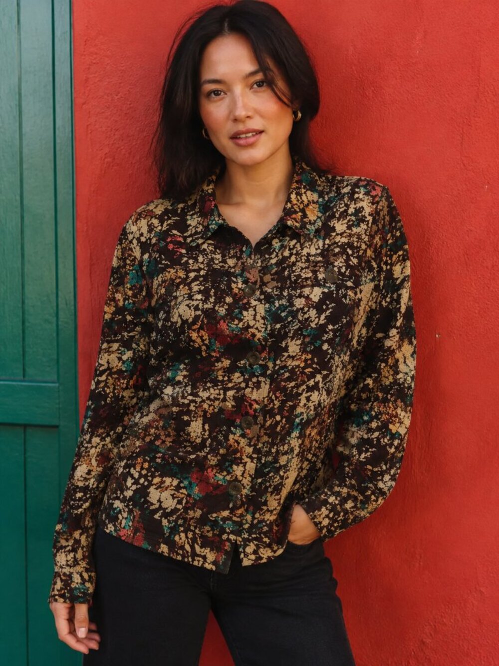 Christopher & Banks Floral Abstract Button Down Jacket/ Blazer- Women's Large